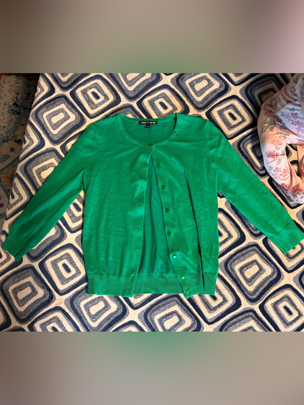 Cable & Gauge Emerald Green Crewneck Button Cardigan